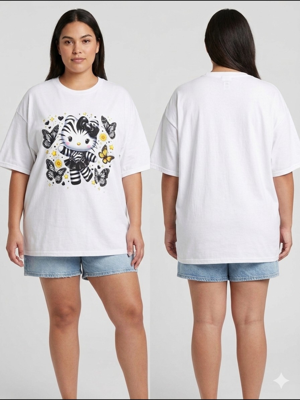 Ovi White Short Sleeve Tee with Black & Yellow Cartoon Print